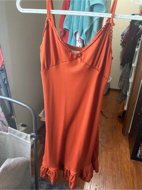 Fashion Nova Orange Ribbed Slip Dress with Ruffle Hem